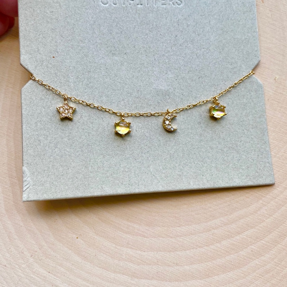 NWT Urban Outfitters Celestial Charm Bracelet Gold - Moon, Star, Glass Charms - Picture 11 of 15